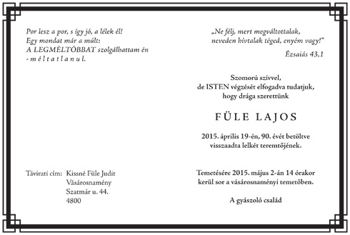 Elhunyt Füle Lajos