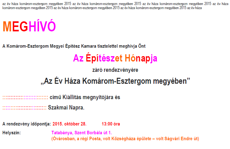 Meghívó az Építészet Hónapja 2015 záró rendezvényére