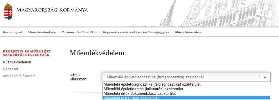 Tájékoztatás a műemléki szakértői nyilvántartással kapcsolatban