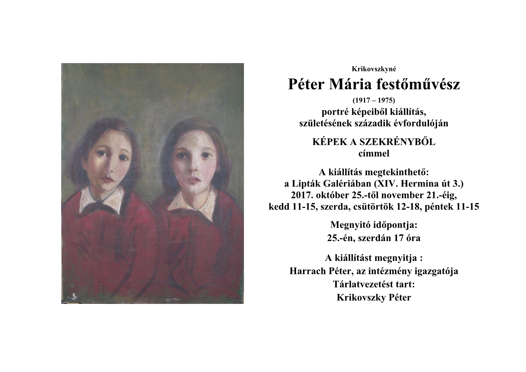 Krikovszkyné Péter Mária festőművész portré képeiből kiállítás