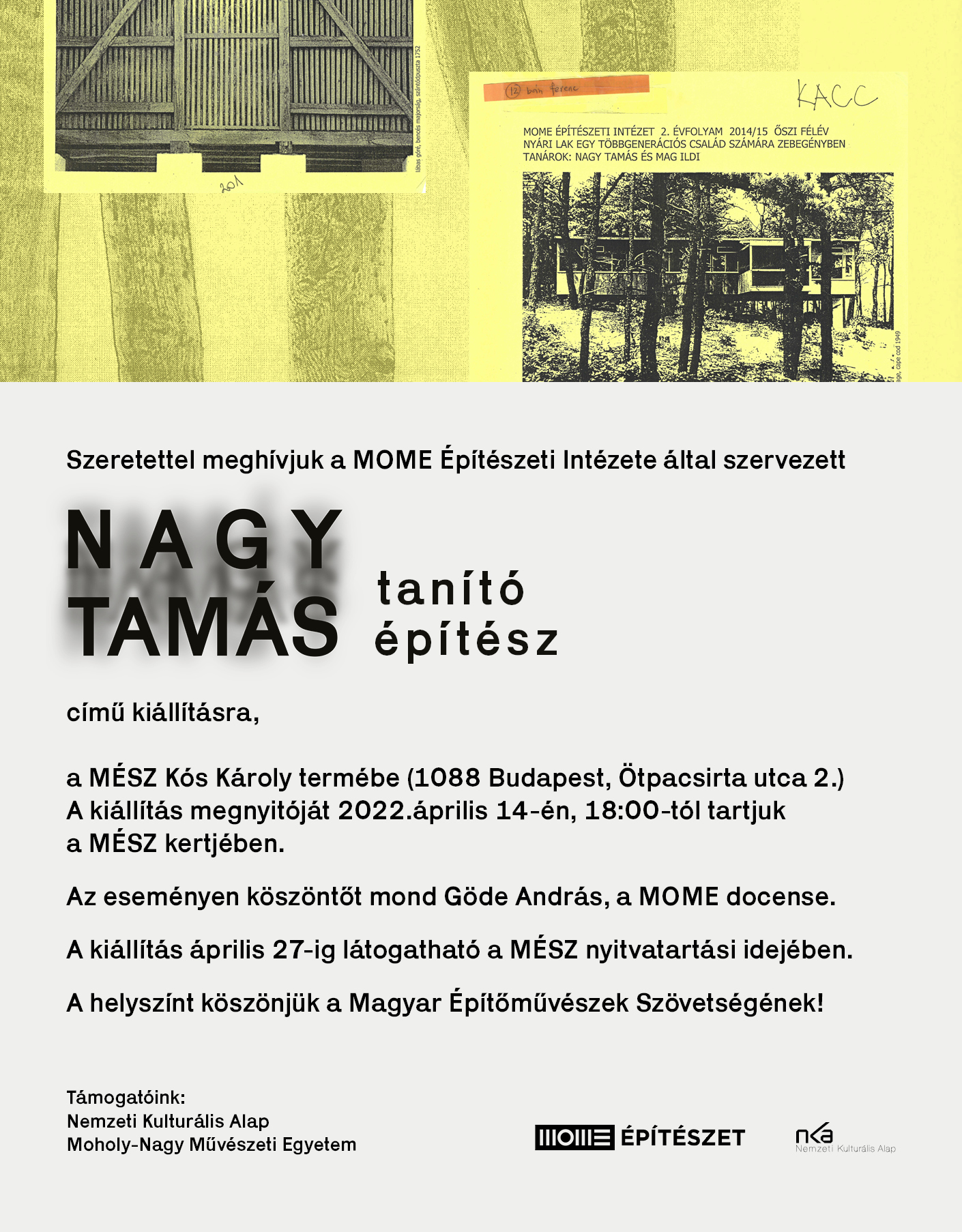 Meghívó - Nagy Tamás: Tanító építész című kiállítás