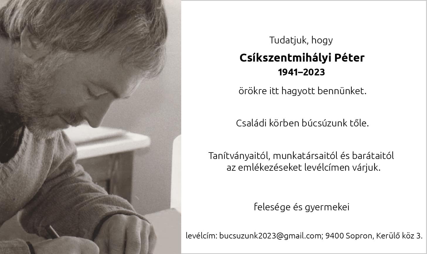 Elhunyt Csíkszentmihályi Péter